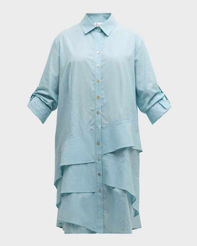 Plus Size Jenna Oxford Ruffle Shirtdress
